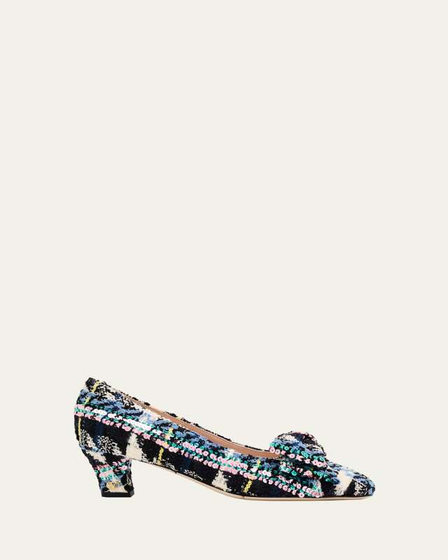 45mm Bowow Shiny Plaid Tweed Pumps